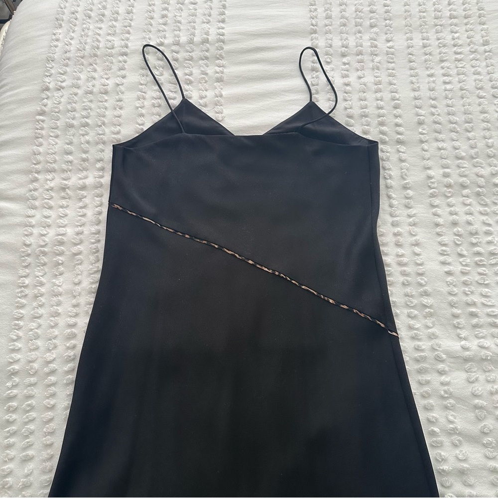 Sam Edelman Black with Leopard Print Trim Slip Dress Sz 10 - Picture 11 of 15